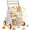 Wooden Baby Walker with Wheels, Push Walker with Baby Activity Center, Montessori Walking Toy for Girls Boys, Ajustable Speed & Height Activity Toy for Toddler Learning to Walk (Natural) view 1