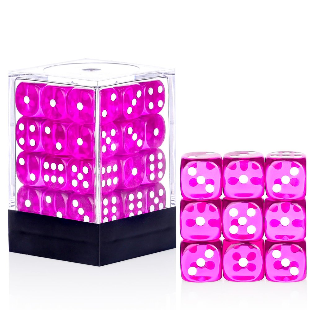 36 Pieces 12mm 6 Sided Mini Dice Set,Translucent Colors D6 Game Dice Set,6 Sided Standard Game Dice for Board Games Dice Games Classroom Teaching Dices Game,with Portable Gaming Box(Rose Red)