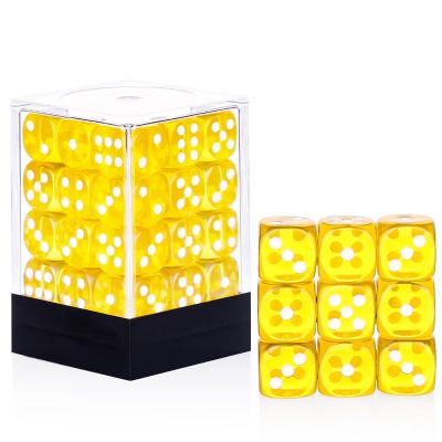 36 Pieces 12mm 6 Sided Mini Dice Set,Translucent Colors D6 Game Dice Set,6 Sided Standard Game Dice for Board Games Dice Games Classroom Teaching Dices Game,with Portable Gaming Box(Yellow)