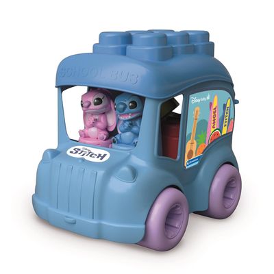 Clementoni Clemmy Disney Stitch Bus - Sensory Toy with Soft Blocks & Two Figures by Stitch & Angel - Building Blocks Set for Babies & Toddlers from 6 Months - 17974