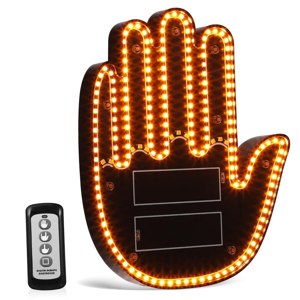 Creative Multi-Functional Yellow Hand Gesture LED Light for Car Interactive Finger Sign for Safe Driving Unique Car Accessories for Men