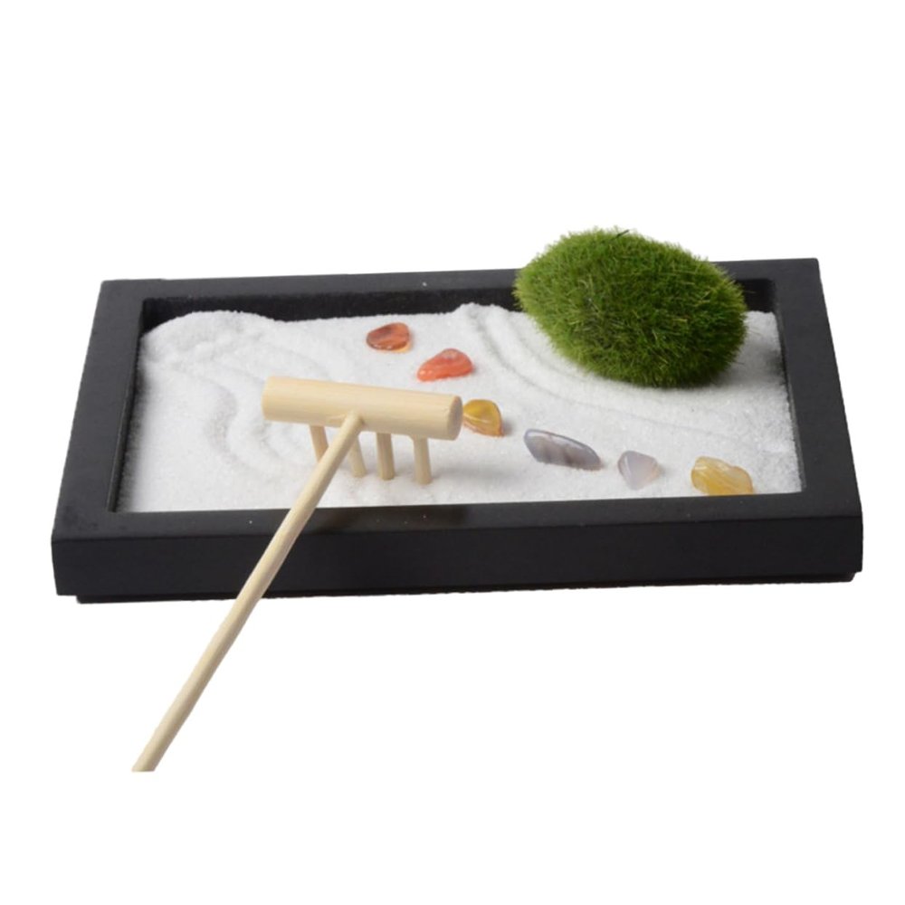 VICASKY Zen Garden Table Decoration Simulation Moss Rake Sand Table Decor for Home and Office Miniature Landscape Meditation Desk Accessories