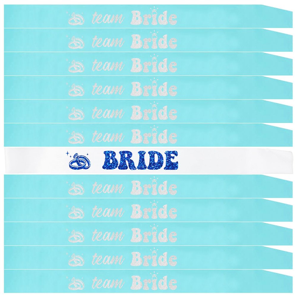 12 PCS Bride Sash Bachelorette Party Bride to Be Team Bride Sashes Maid of Honor Bridesmaid Sash for Bridal Shower and Hen Party Decorations Favors,Blue Silver