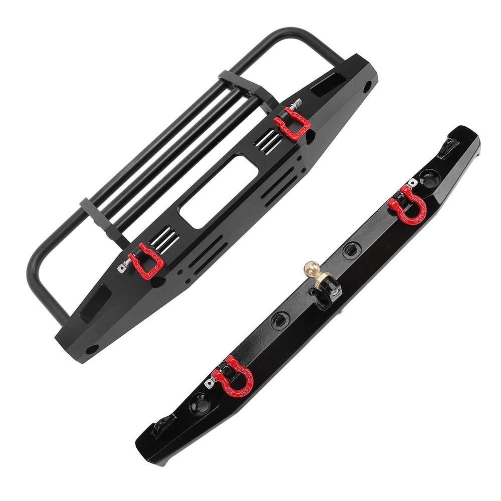 Acouto Metal Front Rear Bumper with LED Lights and Tow Hook for Axial SCX10 SCX10II 90046/10 RC Crawler Car
