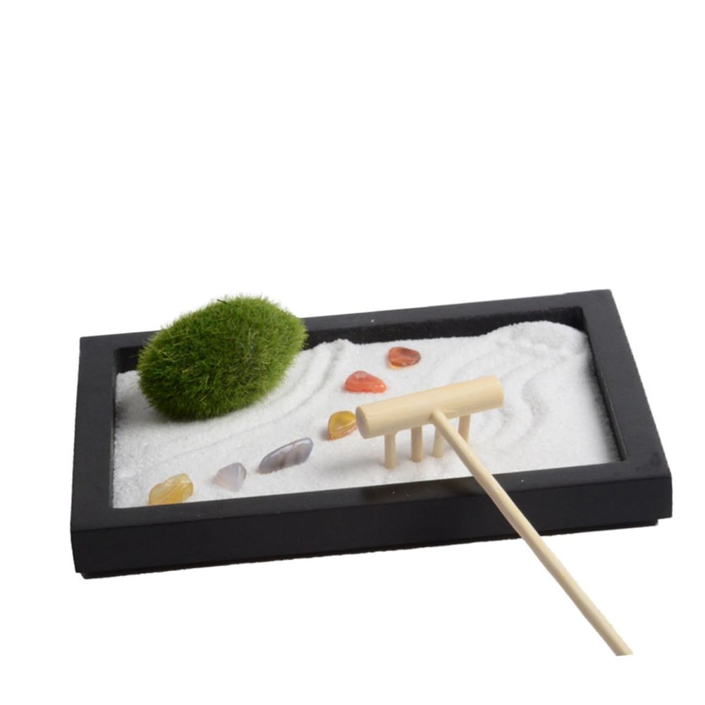Kisangel Meditation Garden Zen Table Decoration with Simulation Moss and Rake Elegant Miniature Landscape Sand Table Decor for Home Office Desk Accessories