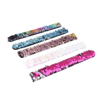 BESPORTBLE 5Pcs DIY Mermaid Sequin Slap Bracelets for Sensory Wristbands Flexible and Safe Design for Random Colors