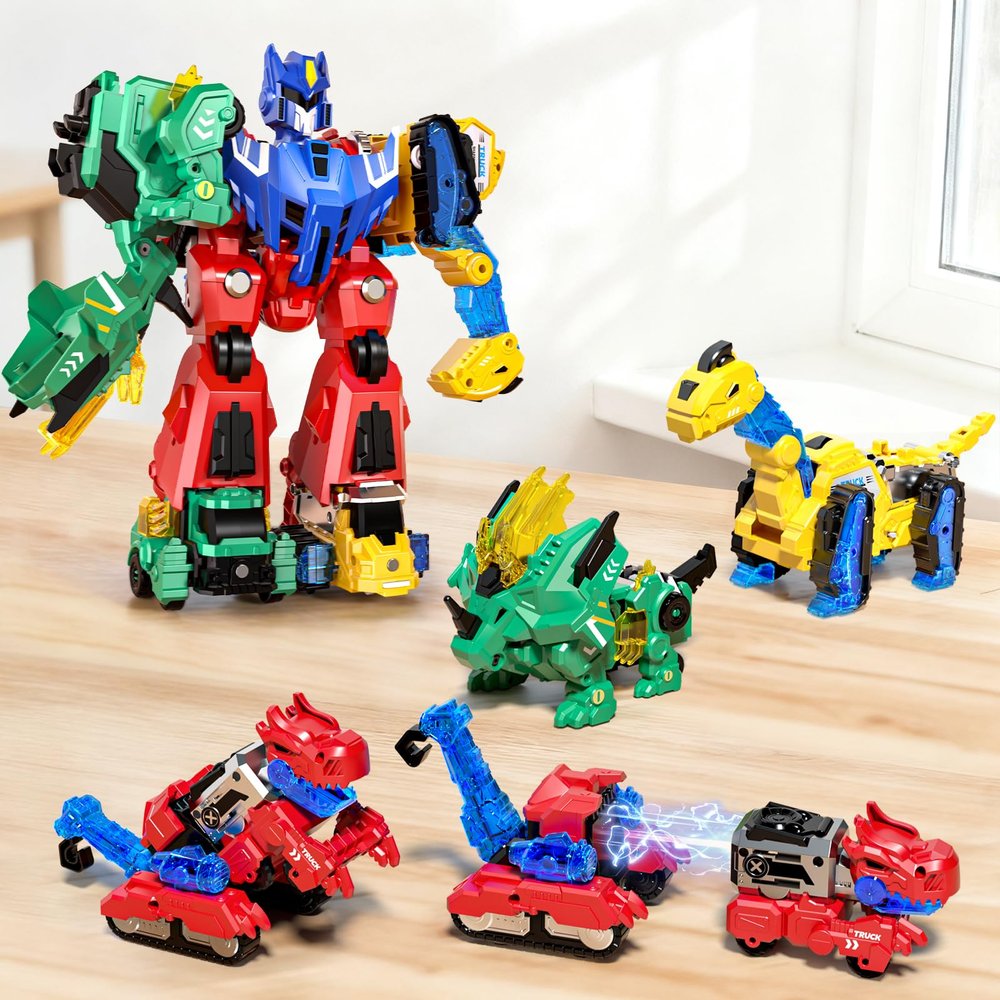 Eohemeral 6-in-1 Dinosaur Transforming Robot Toys Set,STEM Toy Combine Dinosaur Transform into Robot,Party Birthday Educational Gifts for Kids Age 3 4 5 6 7 8 9 10 Years Old Boys Girls