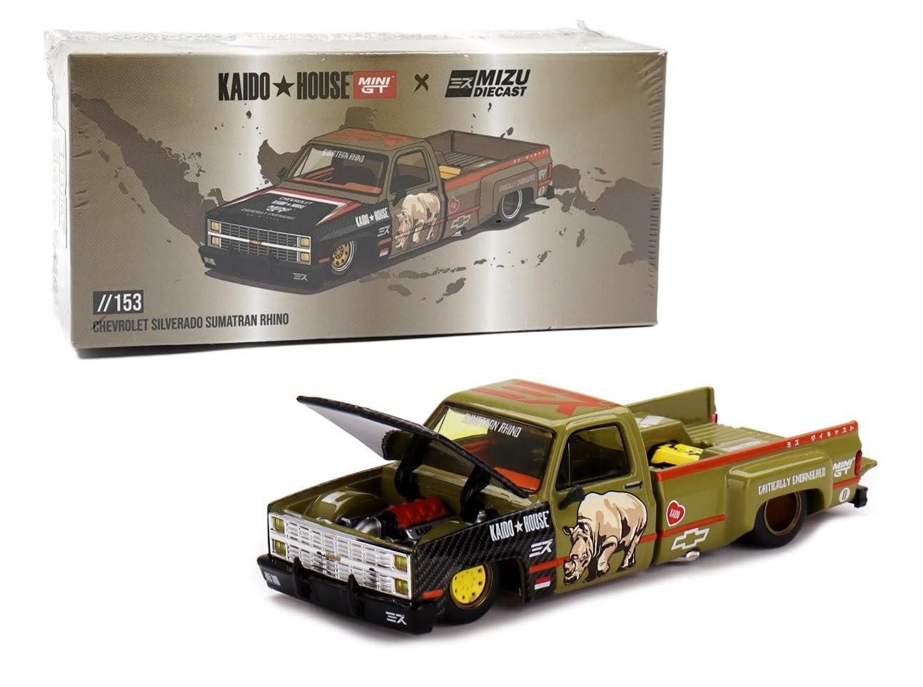 1:64 Diecast Model Car Compatible with Chevrolet Silverado Sumatran Rhino by Kaido House x Mini GT x Mizu Diecast Limited Edition KHMG153