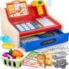 maysida Rechargeable Wooden Cash Register for Kids, Pretend Play Calculator Cash Register Toys with Scanner, Play Money&Credit Card, Play Cash Register, Toddler Boys Girls Age 2-4 4-8 view 1