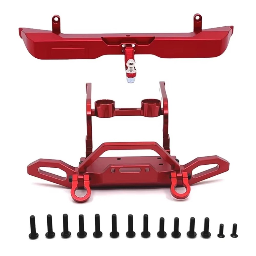 Rc Crawler Bumper Compatible With MJX For Hyper Go H12Y H12Y+ 1/12 RC Crawler Car Upgrade Parts Accessories Metal Front Rear Bumper(Red,Front and Rear)