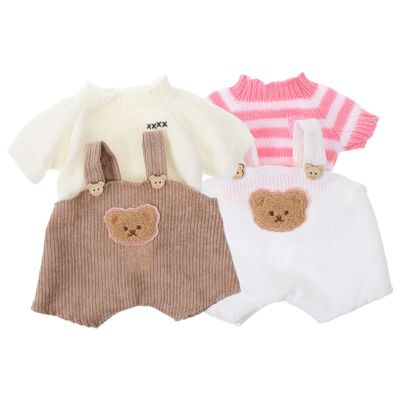 JUMPLAWN 2 Sets Bear Sweater Jumpsuit for Plush Dolls Soft Doll Outfits for Playdates and Collectible Display