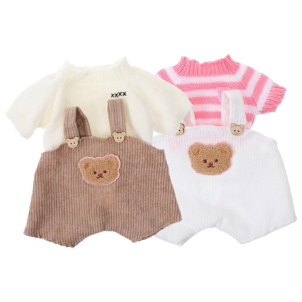 JUMPLAWN 2 Sets Bear Sweater Jumpsuit for Plush Dolls Soft Doll Outfits for Playdates and Collectible Display