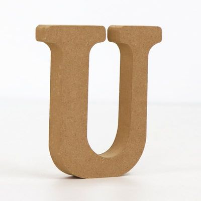 10CM High-Density Solid Pine Fiberboard Alphabet Ornaments, Number and Symbol Wooden Crafts, Natural Wood Color DIY Creative Letters for Home Decor (Letter U)
