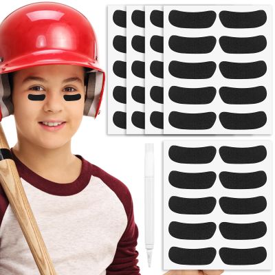 100 Pairs Sport Eyeblack Stickers (1.8" x 0.7")  Self-Adhesive Black Under Eye Strips for Baseball, Football, Softball | Sweat-Resistant Eye Black for Adult Athletes + Bonus 1 White Pencil