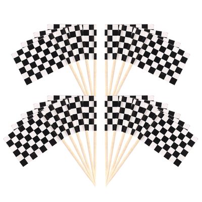 100 Pack Checkered Racing Flag Cupcake Toppers Flag Finish Line Cupcake Picks Flag Race Car Small Mini Cake Decorations Party Supplies Black and White