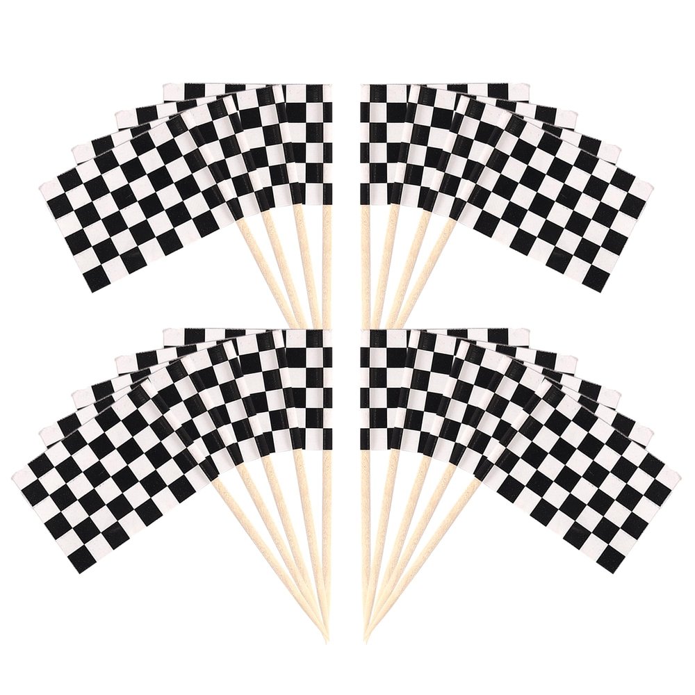 100 Pack Checkered Racing Flag Cupcake Toppers Flag Finish Line Cupcake Picks Flag Race Car Small Mini Cake Decorations Party Supplies Black and White
