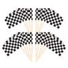 100 Pack Checkered Racing Flag Cupcake Toppers Flag Finish Line Cupcake Picks Flag Race Car Small Mini Cake Decorations Party Supplies Black and White view 1