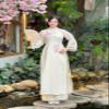 A1 Elegant Petal Bloom Cream Modern Vietnamese Ao Dai Set | Modern Ao Dai | Women Ao Dai | Lunar New Year (4XL) view 2