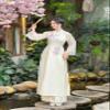 A1 Elegant Petal Bloom Cream Modern Vietnamese Ao Dai Set | Modern Ao Dai | Women Ao Dai | Lunar New Year (4XL) view 4