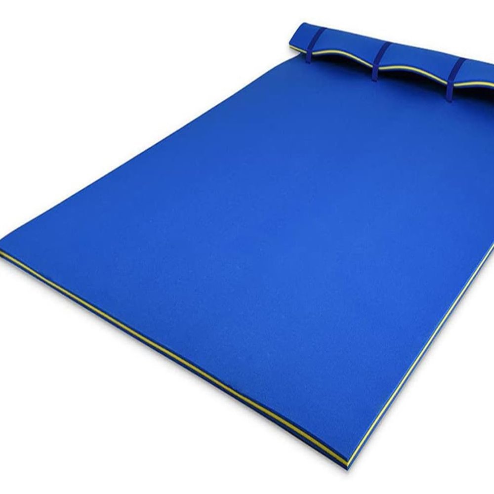 Large Floating Water Pad, 3-Layer XPE Foam Floating Raft Mat with Fixing Strap, Roll-Up Swimming Foam Mattress for Pool, River,Blue,4m x 1.5m x 3.3cm
