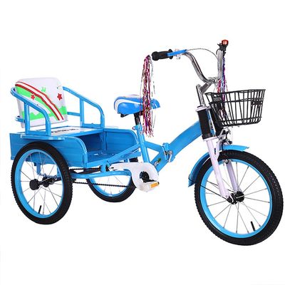 JIYIAN Foldable Kids Tricycle with Storage Bucket - High Carbon Steel 3-Wheel Baby Trike, Adjustable Padded Seat, Shock-Absorbing Fork - Stable Ride-On Toy W/Passenger Seat, Gift for Toddlers,Blue,Sty