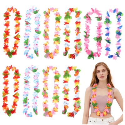 Ciieeo 24pcs Hawaiian Lei Necklace Garland for Women Floral Luau Decorations Tropical Party Accessory