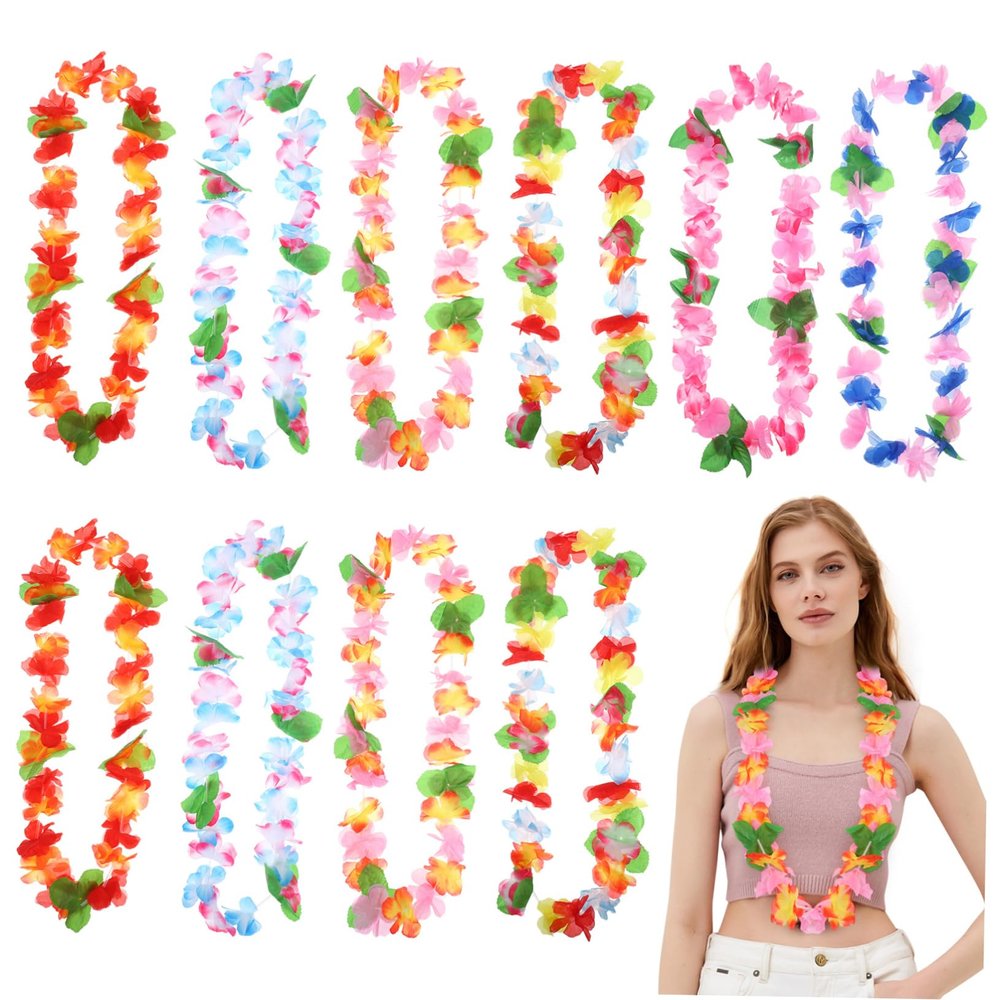 Ciieeo 24pcs Hawaiian Lei Necklace Garland for Women Floral Luau Decorations Tropical Party Accessory