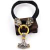 Stainless Steel Wolf Head Leather Chain Thor's Hammer Pendant Men's Necklace(Style 3 Gold,80cm) view 1