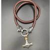 Stainless Steel Wolf Head Leather Chain Thor's Hammer Pendant Men's Necklace(Style 3 Gold,80cm) view 2