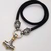 Stainless Steel Wolf Head Leather Chain Thor's Hammer Pendant Men's Necklace(Style 3 Gold,80cm) view 4