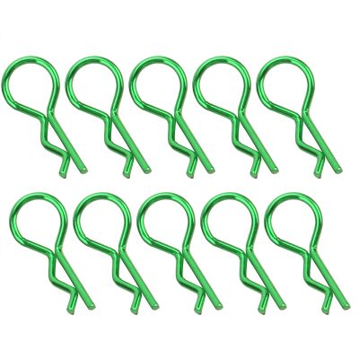 Drfeify RC Car Body Shell Clips, Metal R-Shaped, 10 Pack, 1 Inch Length, Green, for 1/5 1/6 1/8 1/10 Scale