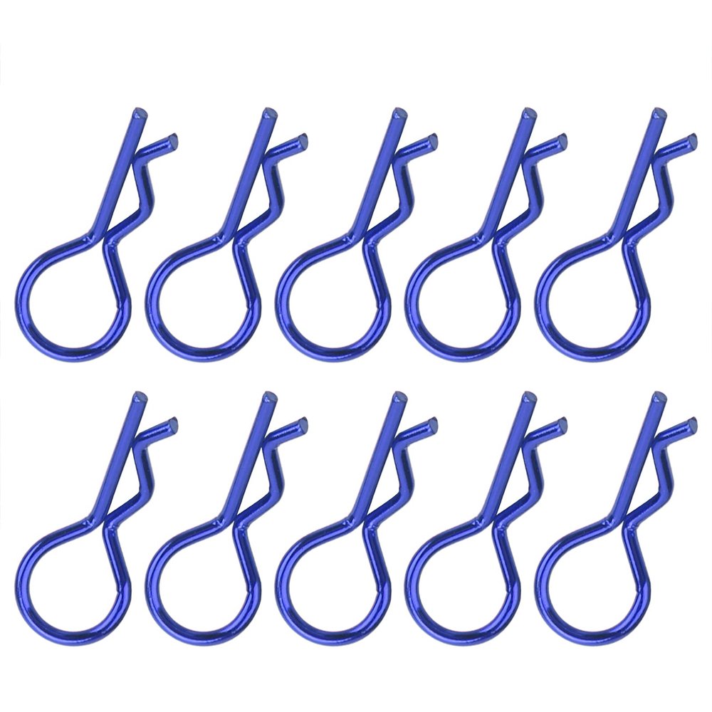 Drfeify RC Car Body Shell Clips, Metal R-Shaped, 1 Inch Length, 10 Pack, Blue, for 1/5 1/6 1/8 1/10 Scale RC Cars