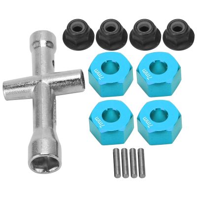 12mm Wheel Hex Hub Adapter Set for /10 RC Cars 7mm Thick M4 Flange Lock Nuts and Wrench Included Aluminum Alloy Upgrade Parts