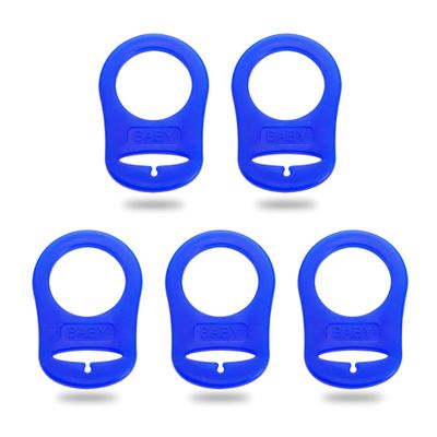 5 Pack Clean Pacifier Clip Silicone Adapter Holder Rings for Pacifier (Food Grade, Blue)