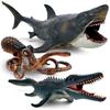 Movable Jaw Ocean Animal Set - 13" Mosasaurus, 10.6" Megalodon Shark & 7.8" Octopus Realistic Action Figure Toys for Kids & Collectors (3 PCS) view 1