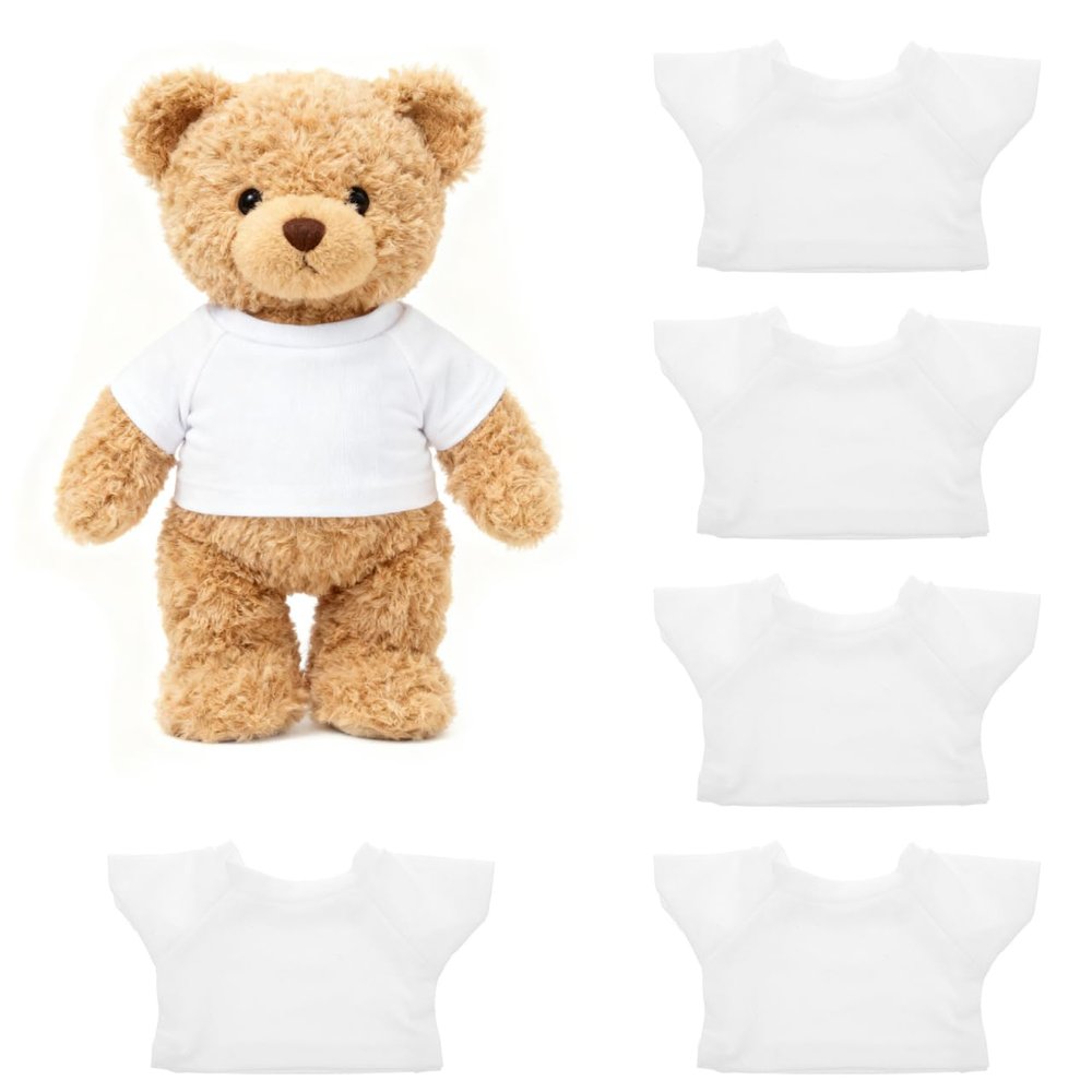 Angoily 5Pcs Bear Clothes for Stuffed Animals, Soft Plush T-Shirts with Easy Round Neck, DIY Outfits for 8-12 Inch Bears, Vivid Costumes for Creative Play