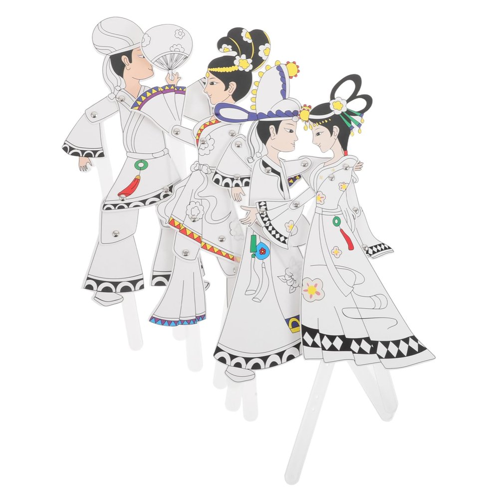 DOITOOL 4pcs DIY Chinese Traditional Shadow Puppet Kit for Kids Handmade Character Puppets for Cultural Education and Family Interaction