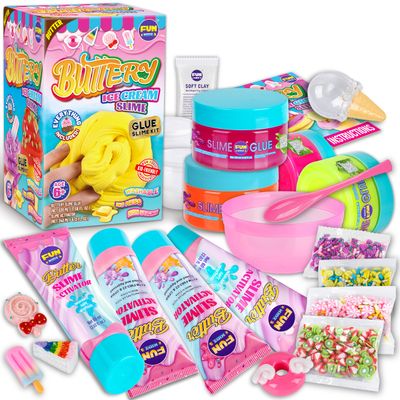 1:1 Buttery Glue Slime Kit for Kids Ages 8-12, FunKidz Ice Cream Slime Making Kits for Girls Toys Includes 19 Pieces Supplies to Make Butter Slime Activity Party Gifts