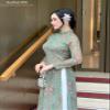 A15 Dark Green Mini Floral Chiffon Ao Dai - No Pants | Vietnamese Traditional Dress | Vietnamese Dress For Women (L) view 2