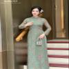 A15 Dark Green Mini Floral Chiffon Ao Dai - No Pants | Vietnamese Traditional Dress | Vietnamese Dress For Women (L) view 3
