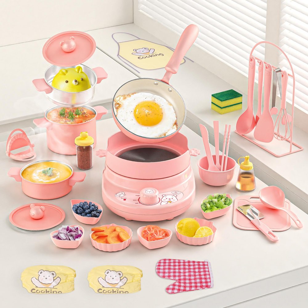 Gotoofun Kids Cooking Sets Real Pink Play Mini Kitchen, Safe Real Food Making Knife Set for Children 8-12 Girls Toddler Montessori Toys