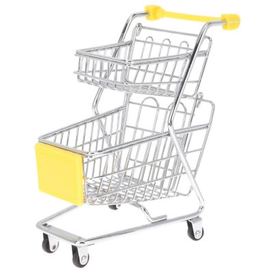 DECHOUS Mini Shopping Cart Toy for Boys and Girls Small Iron Miniature Handcart 2-Tier Design Decorative Storage Basket for Desktop Use