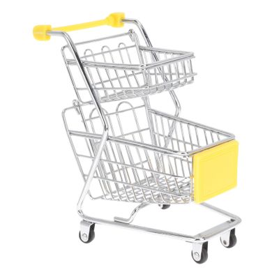 Milisten Mini Shopping Cart for Boys and Girls Double Layer Wrought Iron Toy Cart for Home Decoration Small Storage Basket for Supermarket Role Play for Children