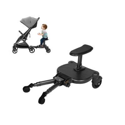 2-in-1 Stroller Board with Removable Seat | Universal Fit for 55lbs Kids 3-7Y | 360 PU Wheels & Adjustable Height/Length | Standing/Sitting Toddler Rider Accessory
