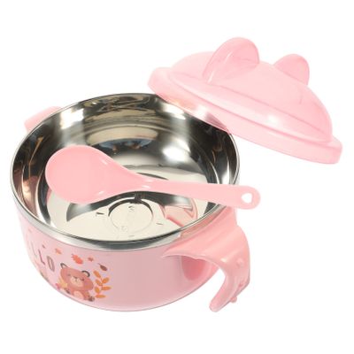OUNONA Double Handle Boy Girl Bowl Stainless Steel Food Bowl for Boys and Girls Cartoon Design Dinnerware