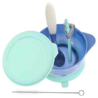 MOLUCKFU 1 Set Suction Food Bowl with Lid Spoon Straw and Cleaning Brush Non Spill and Tableware for Boy Girl for Mealtime