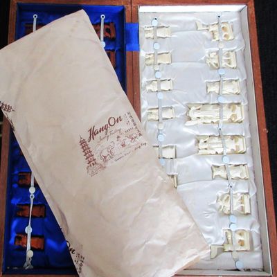 32 Piece Hang On Ivory Chess Set NOS Made in Hong Kong MFG 1960s Before Ivory Ban