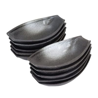 (Castle Enterprise) Mino Ware Japanese Cafe Series Double-Cut Small Boat, Black Diamond Blowing, Set of 10 (Size: H 2.0 x W 7.4 x D 4.5 inches (5 x 18.8 x 11.5 cm)