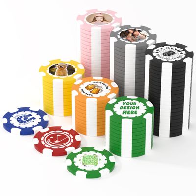 25 Custom Clay Poker Chips, 40mm Heavy 11.5g Casino Sized Personalized Poker Chips with Your Logo, Image or Text, Custom Drink Tokens for Bar, Party, Tournaments, Golf Club or Events (Green)