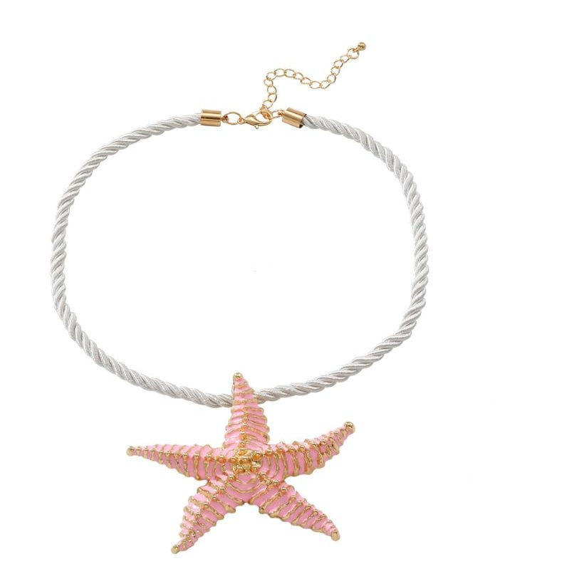 Bohemian Starfish Pendant Beach Alloy Necklace,pink,45.5+8.5cm
